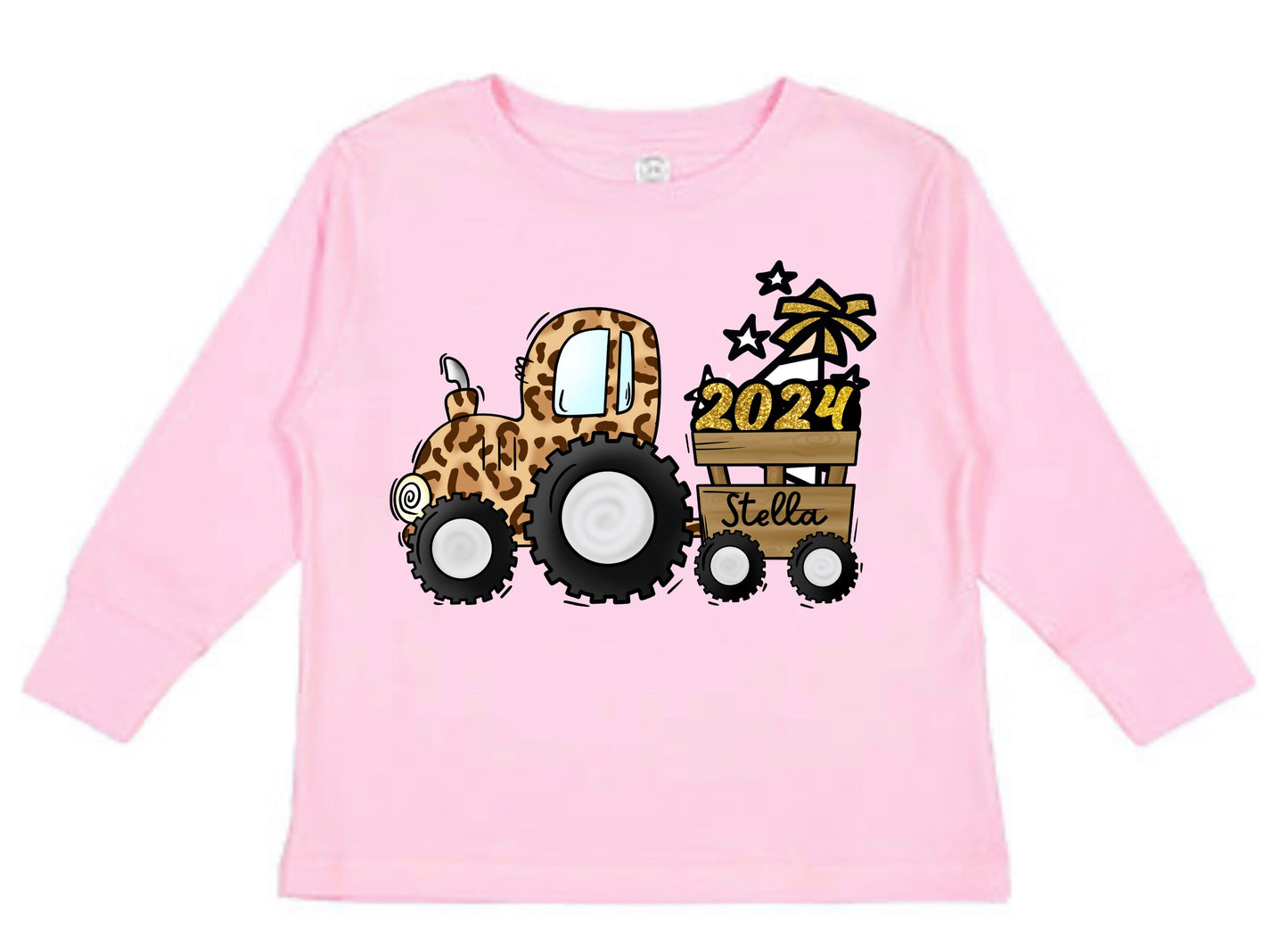 Girls New Year Tractor Long Sleeve Tee