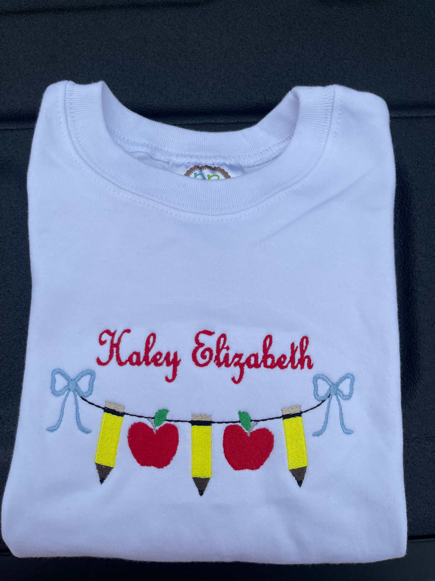 Girls Apple Embroidered Short Sleeve Tee