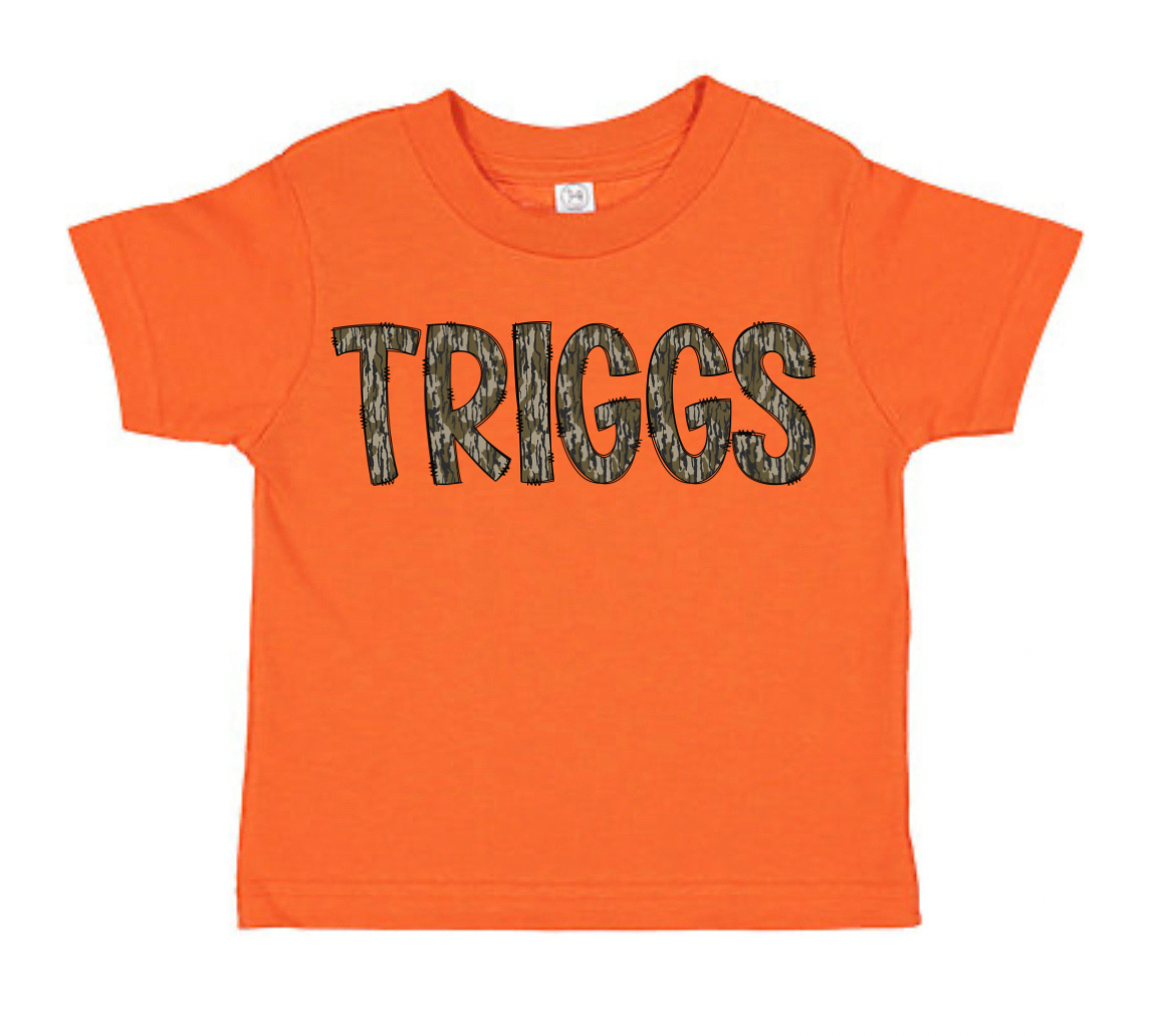 (Orange) Camo Name Youth Short Sleeve Tee Long Sleeve